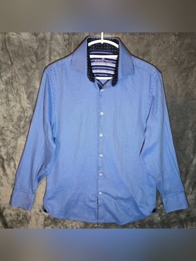 Michelson's London Men's Light Blue Dress Shirt with Navy Contrast Collar